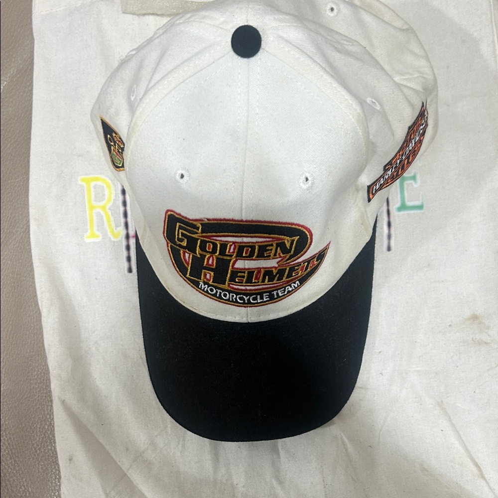 Golden Helmet Motorcycle Team Two-Tone Baseball Cap - White & Black